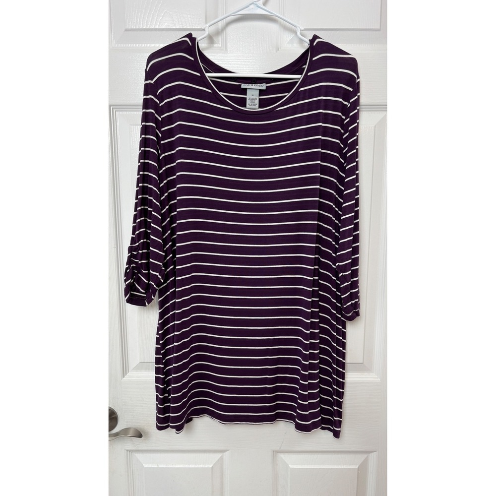 Catherines Purple White Striped Ruched Sleeve Tunic Top Plus Size 1X